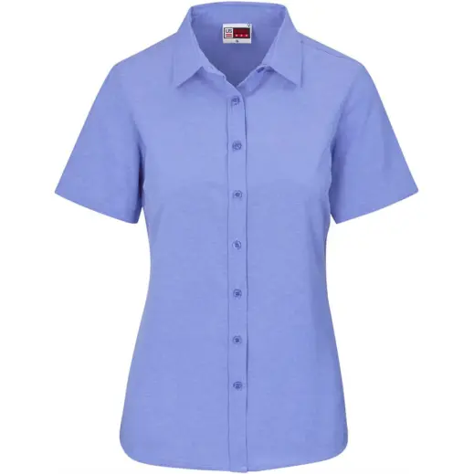 Ladies Short Sleeve Oxford Shirt Sky Blue Front